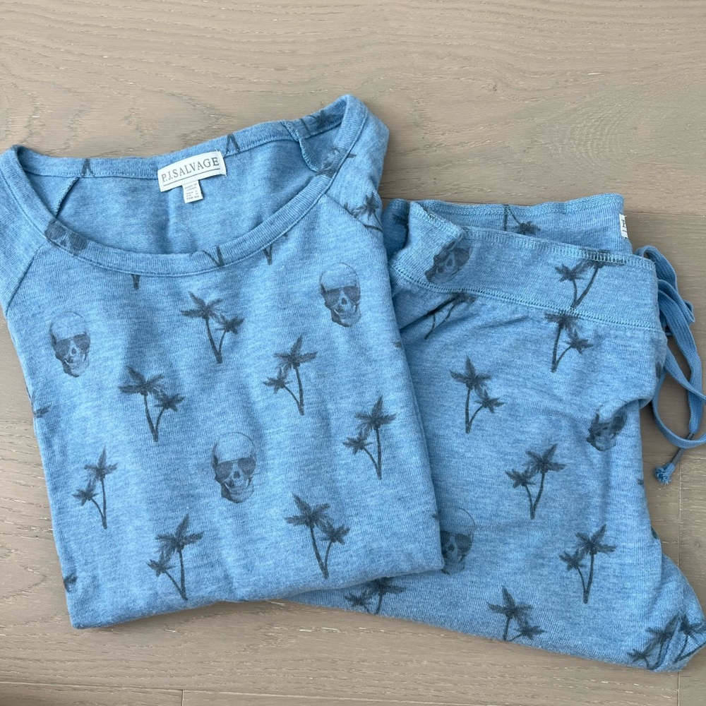 PJ Salvage Blue Skull and Palm Pajama Set
